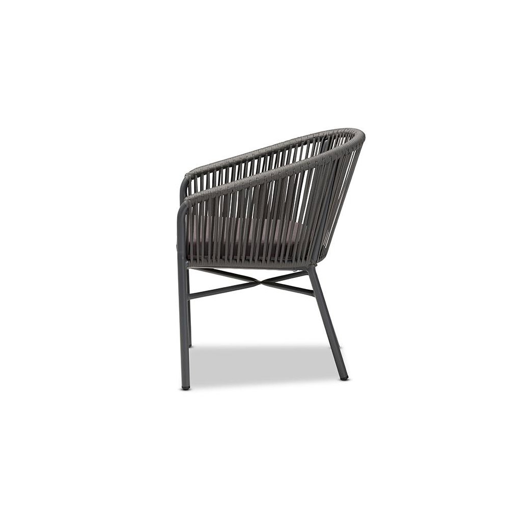 Marcus Modern and Contemporary Grey Finished Rope and Metal Outdoor Dining Chair. Picture 3