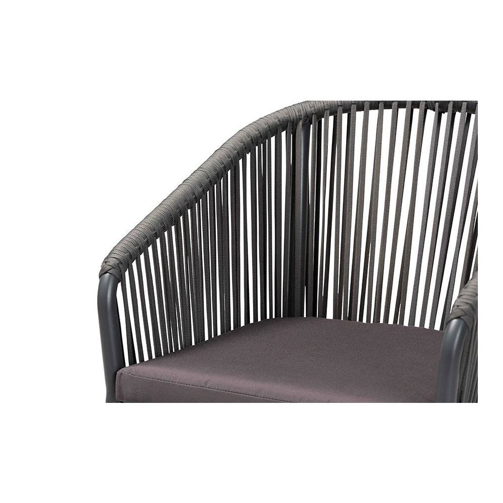 Marcus Modern and Contemporary Grey Finished Rope and Metal Outdoor Dining Chair. Picture 5