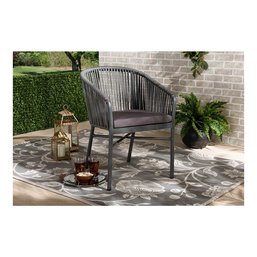 Marcus Modern and Contemporary Grey Finished Rope and Metal Outdoor Dining Chair. Picture 7