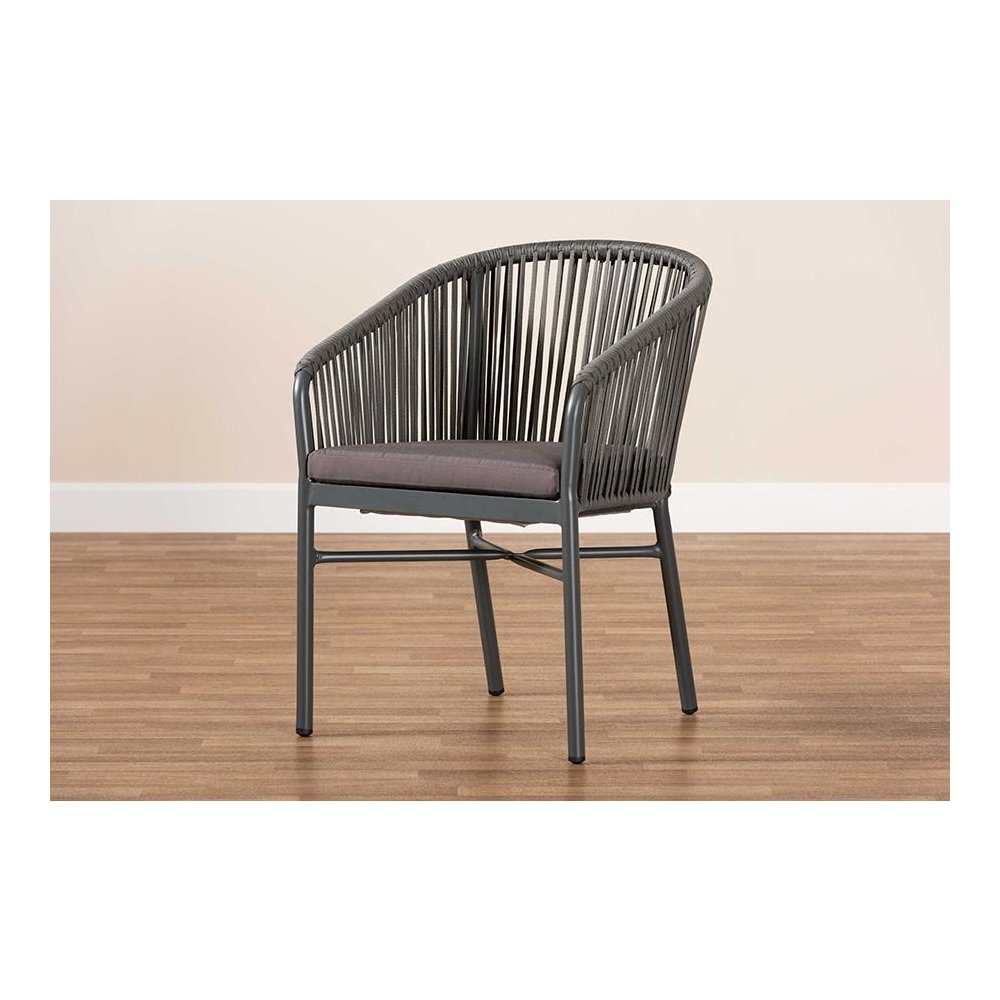 Marcus Modern and Contemporary Grey Finished Rope and Metal Outdoor Dining Chair. Picture 8