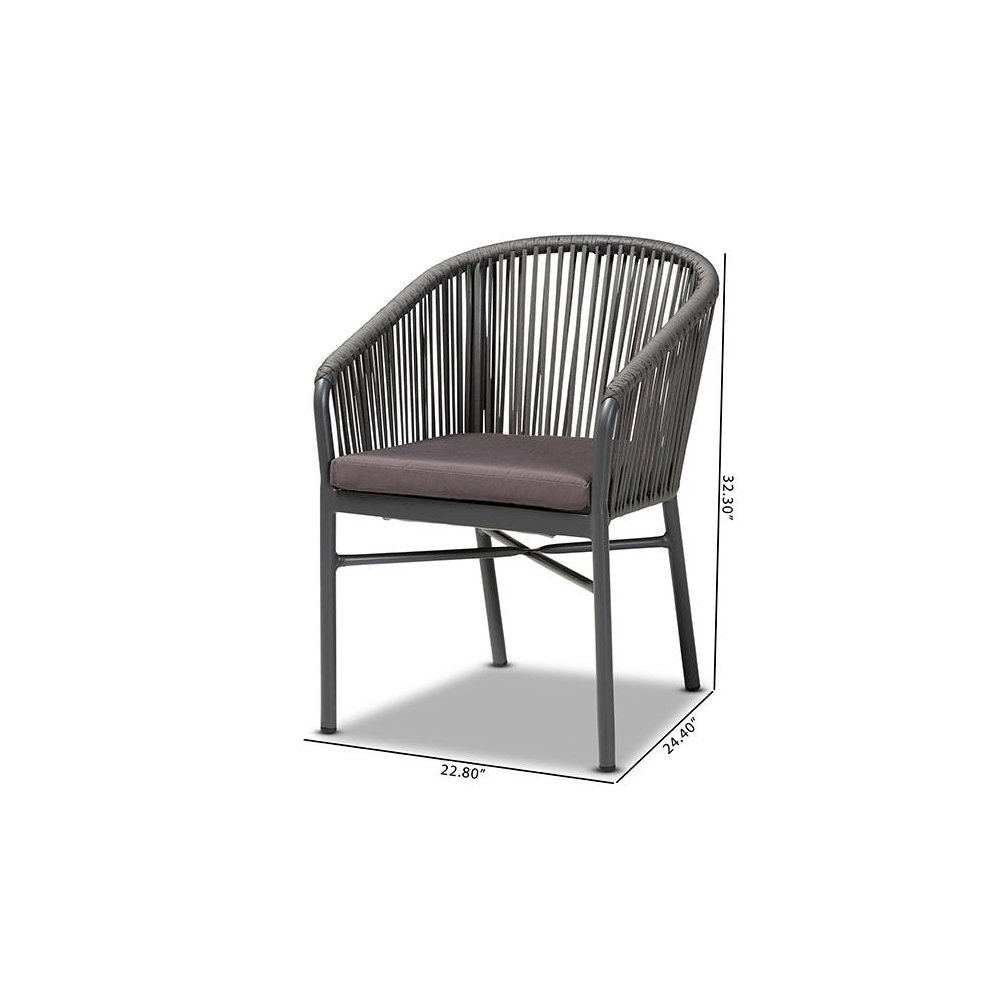 Marcus Modern and Contemporary Grey Finished Rope and Metal Outdoor Dining Chair. Picture 9