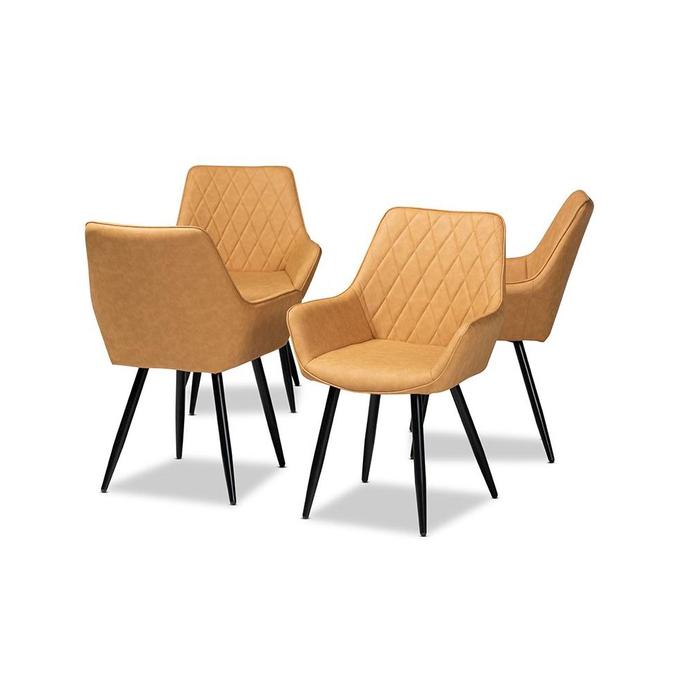 Leather Upholstered and Black Metal 4-Piece Dining Chair Set. Picture 1