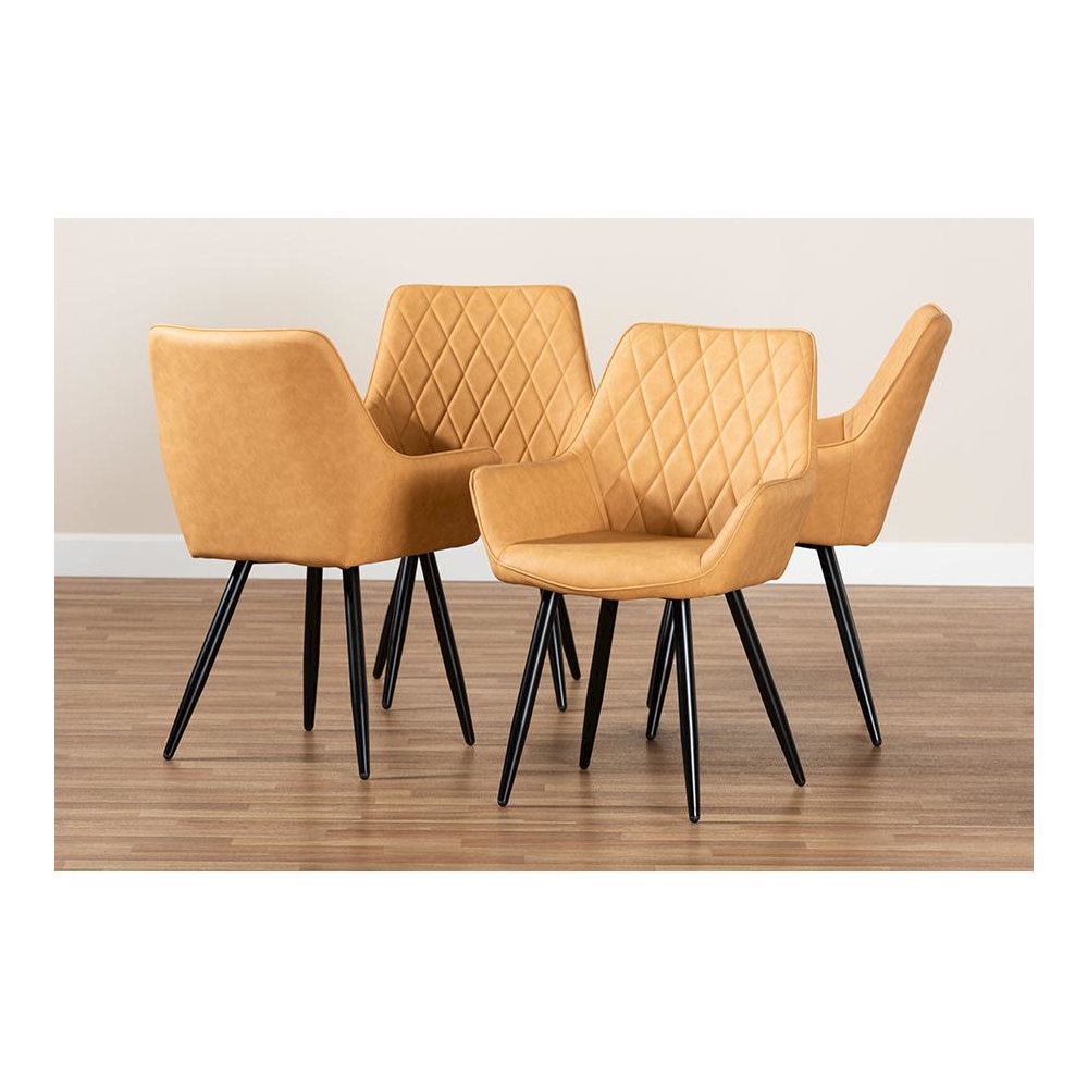 Leather Upholstered and Black Metal 4-Piece Dining Chair Set. Picture 6