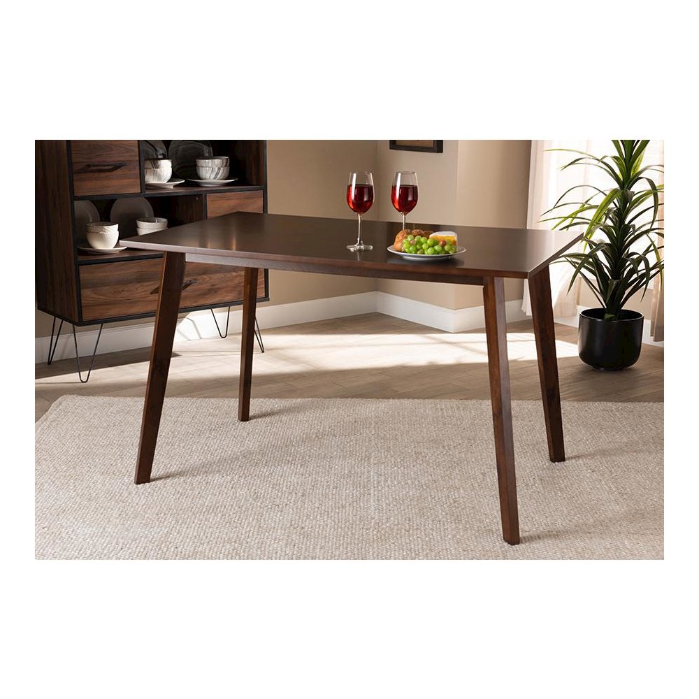 Transitional Walnut Brown Finished Rectangular Wood Dining Table. Picture 4