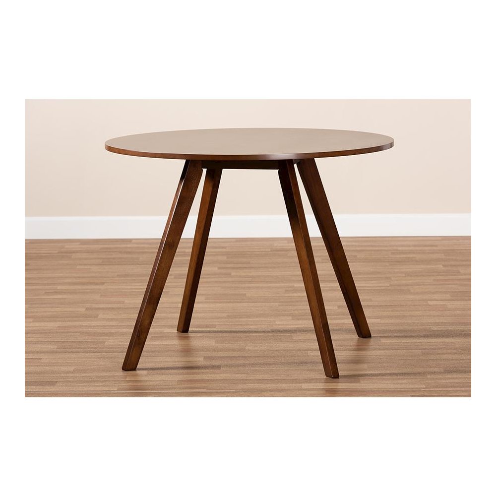 Transitional Walnut Brown Finished Round Wood Dining Table. Picture 5