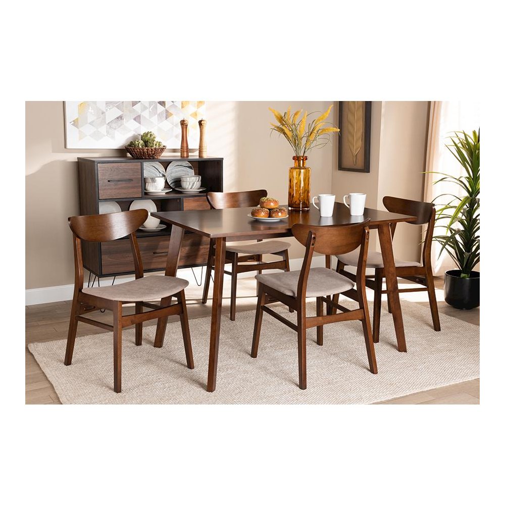 Walnut Brown Finished Wood 5-Piece Dining Set. Picture 6