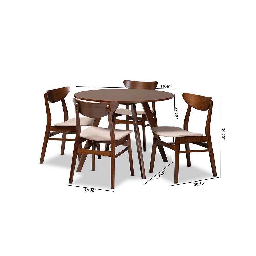 Walnut Brown Finished Wood 5-Piece Dining Set. Picture 8