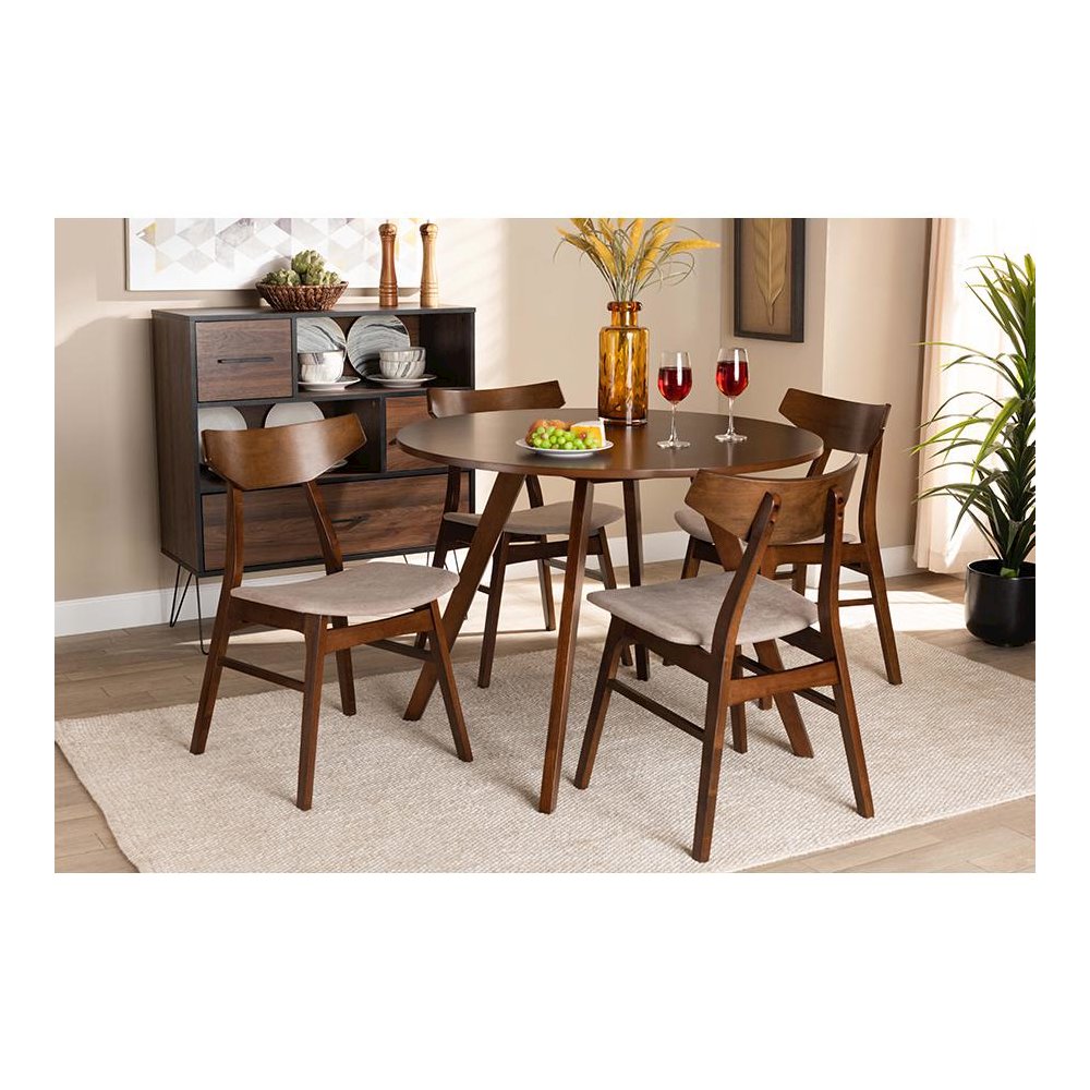 Walnut Brown Finished Wood 5-Piece Dining Set. Picture 6
