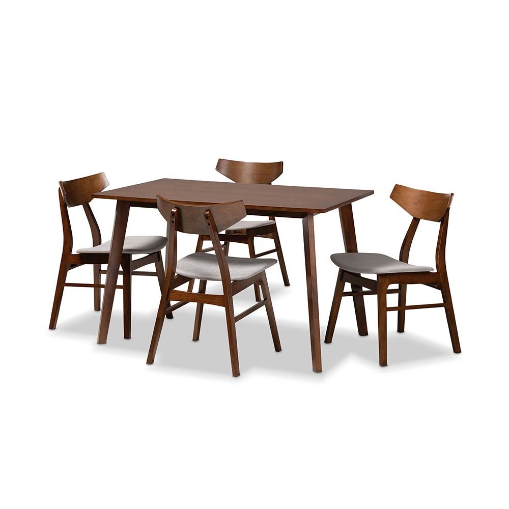 Walnut Brown Finished Wood 5-Piece Dining Set. Picture 1