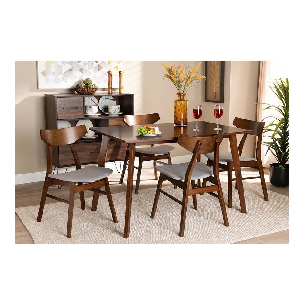 Walnut Brown Finished Wood 5-Piece Dining Set. Picture 6