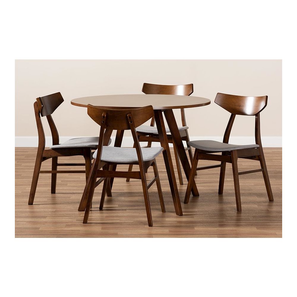 Walnut Brown Finished Wood 5-Piece Dining Set. Picture 7