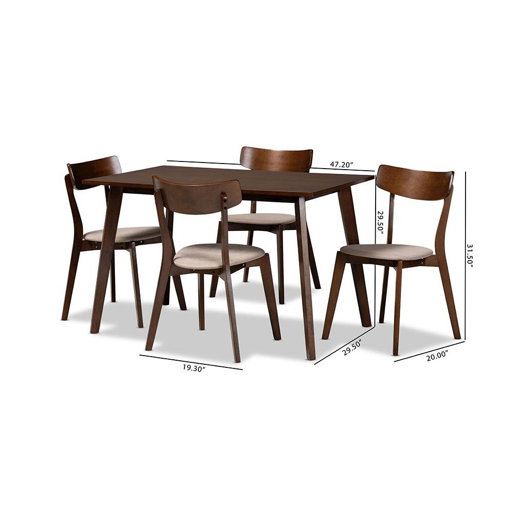 Walnut Brown Finished Wood 5-Piece Dining Set. Picture 8