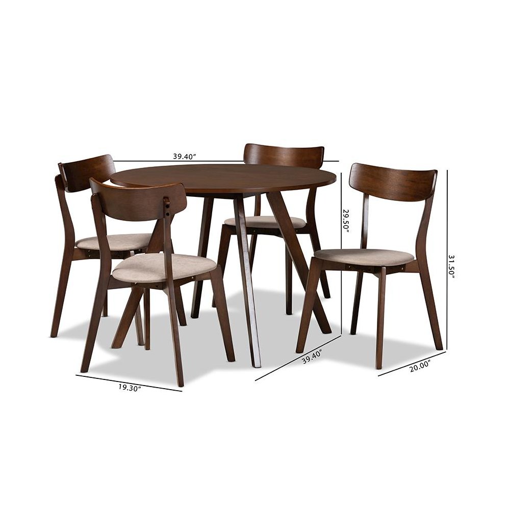 Walnut Brown Finished Wood 5-Piece Dining Set. Picture 8