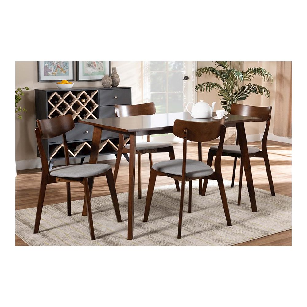 Walnut Brown Finished Wood 5-Piece Dining Set. Picture 6