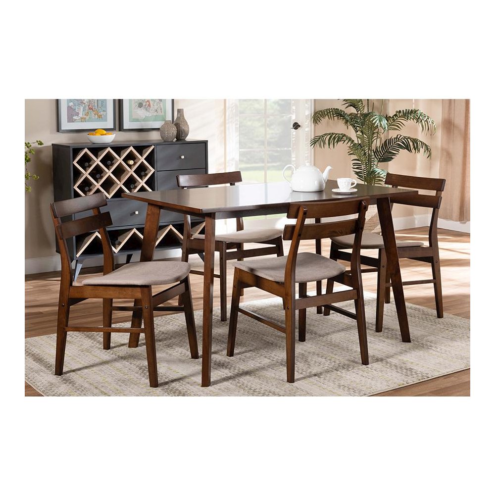 Walnut Brown Finished Wood 5-Piece Dining Set. Picture 6