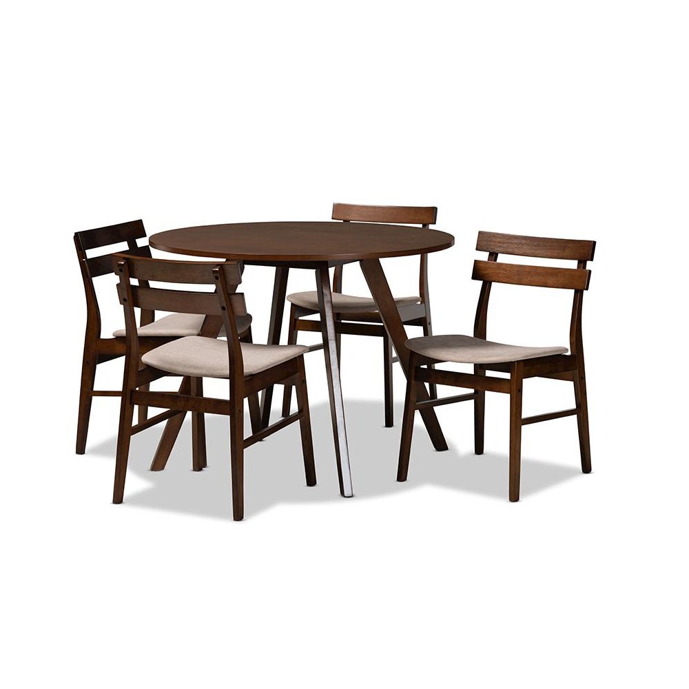 Walnut Brown Finished Wood 5-Piece Dining Set. Picture 1