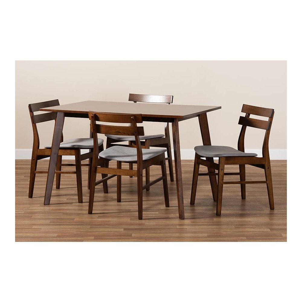 Walnut Brown Finished Wood 5-Piece Dining Set. Picture 7