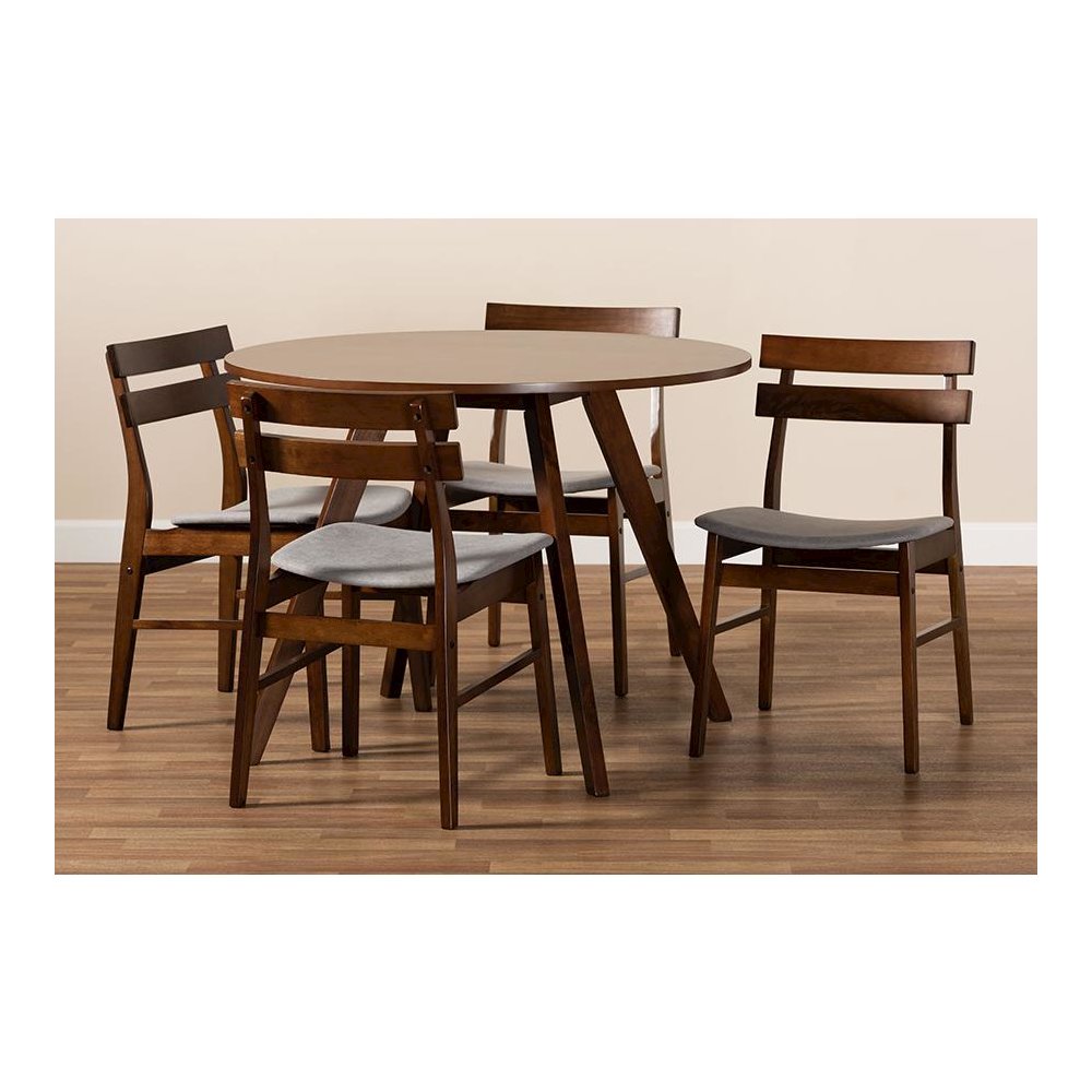 Walnut Brown Finished Wood 5-Piece Dining Set. Picture 7