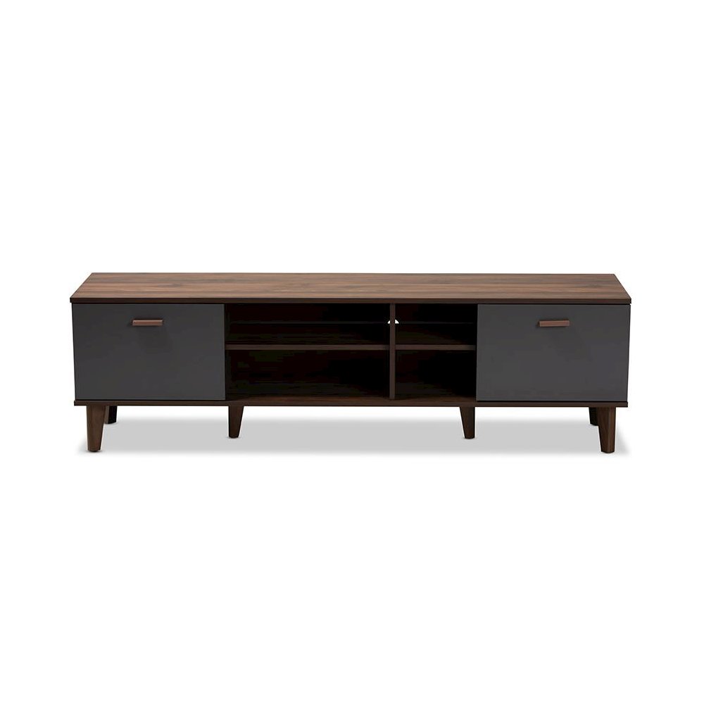 Moina Mid-Century Modern Two-Tone Walnut Brown and Grey Finished Wood TV Stand. Picture 3