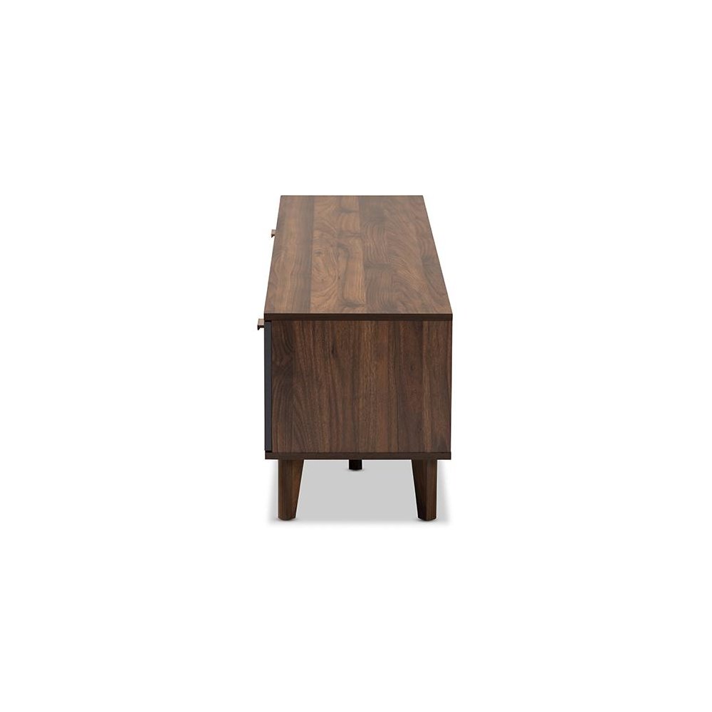 Moina Mid-Century Modern Two-Tone Walnut Brown and Grey Finished Wood TV Stand. Picture 4