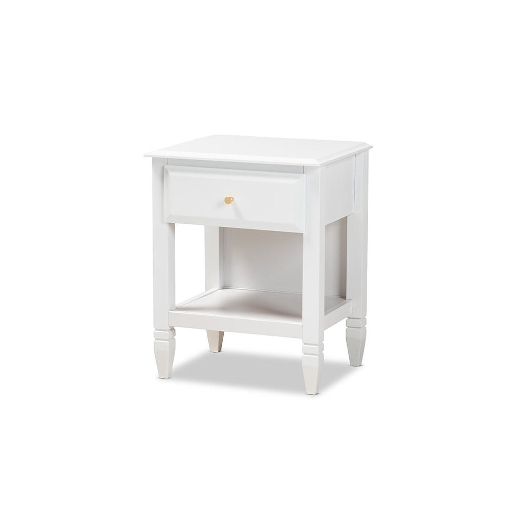 Naomi Classic and Transitional White Finished Wood 1-Drawer Bedroom Nightstand. Picture 1