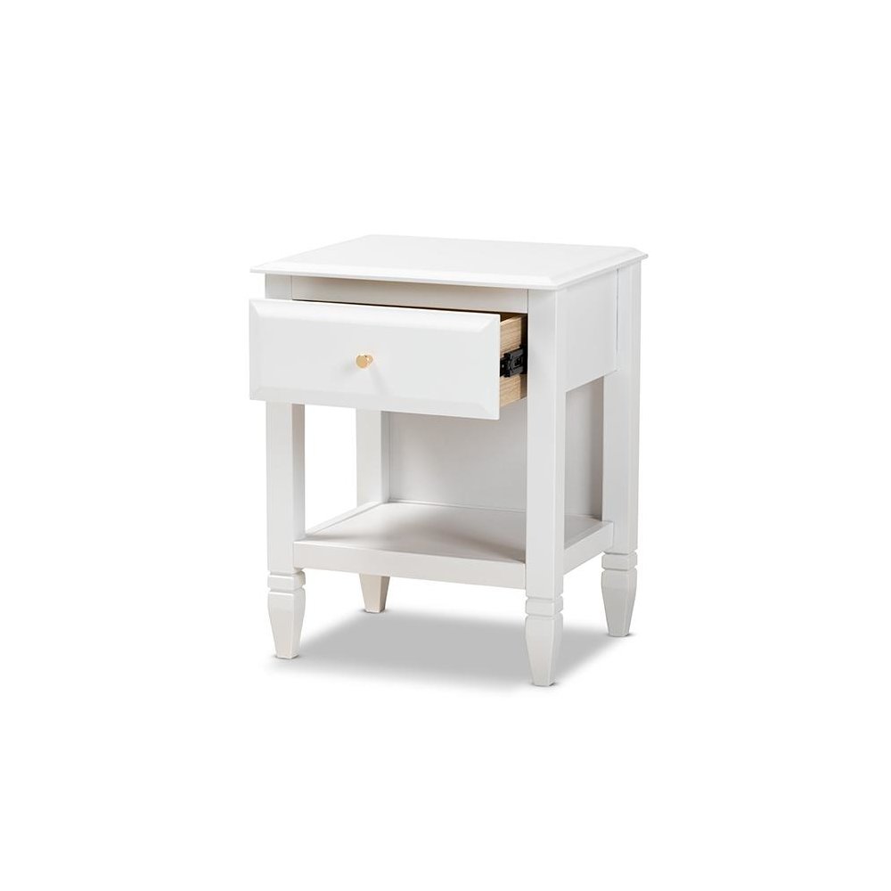 Naomi Classic and Transitional White Finished Wood 1-Drawer Bedroom Nightstand. Picture 2