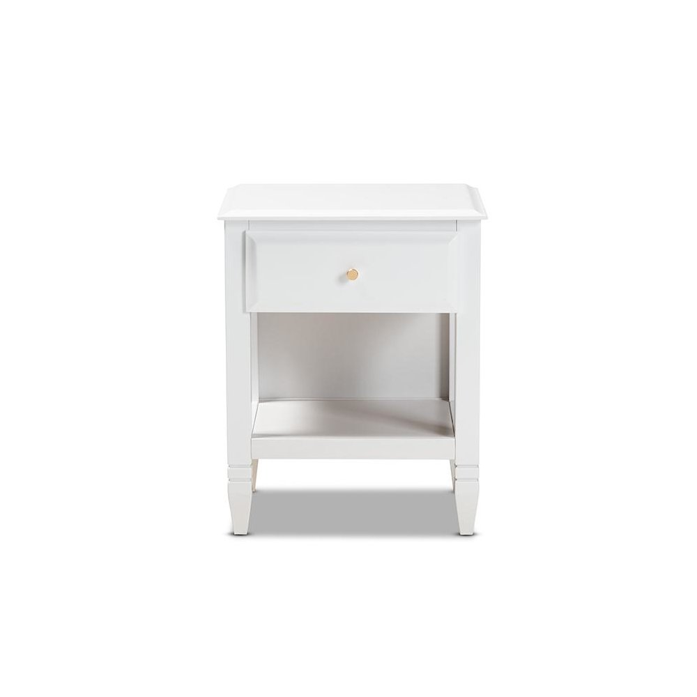 Naomi Classic and Transitional White Finished Wood 1-Drawer Bedroom Nightstand. Picture 3