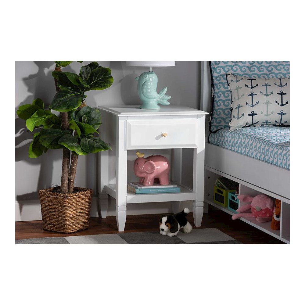 Naomi Classic and Transitional White Finished Wood 1-Drawer Bedroom Nightstand. Picture 7