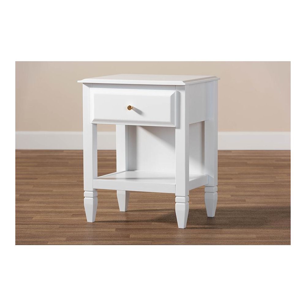 Naomi Classic and Transitional White Finished Wood 1-Drawer Bedroom Nightstand. Picture 8