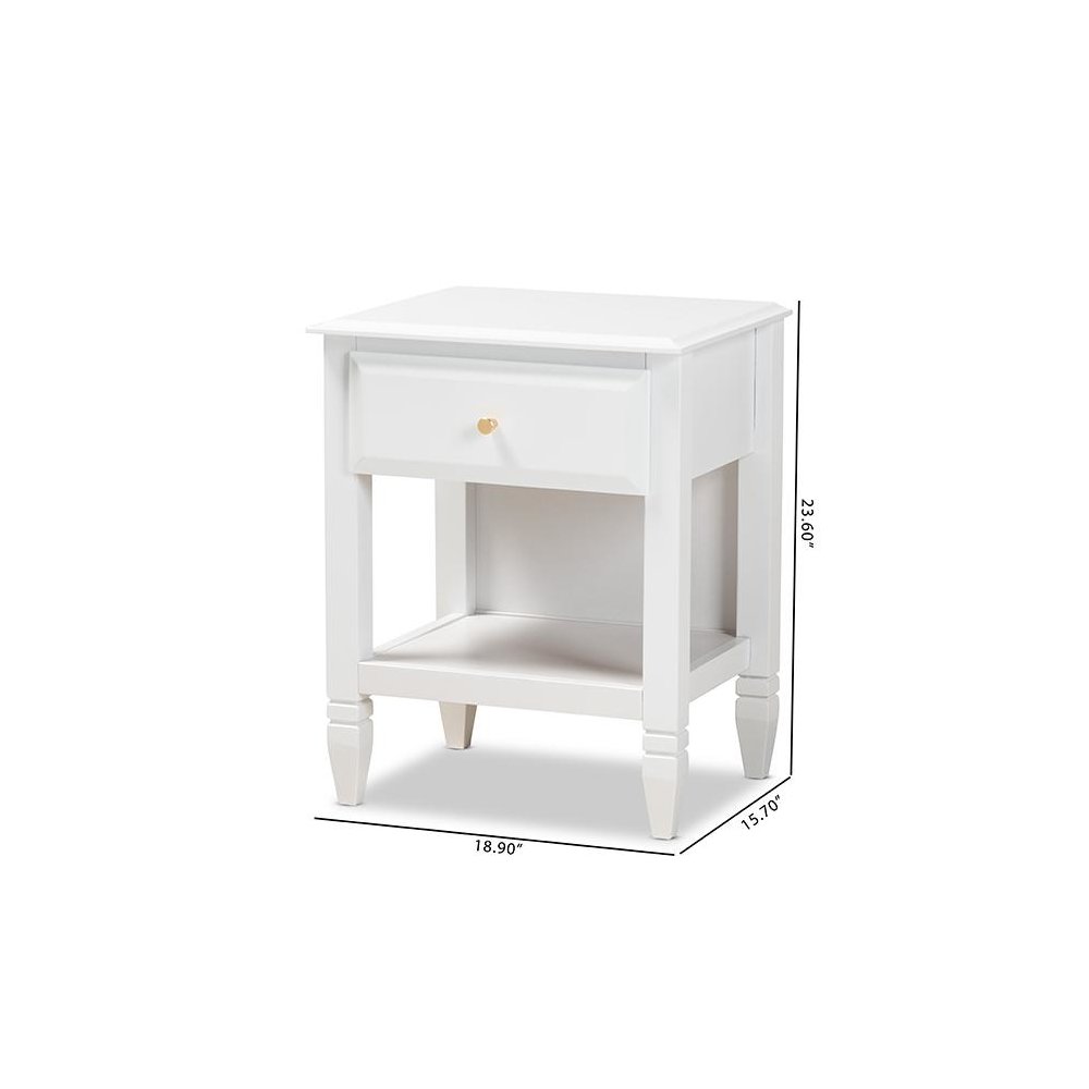 Naomi Classic and Transitional White Finished Wood 1-Drawer Bedroom Nightstand. Picture 9