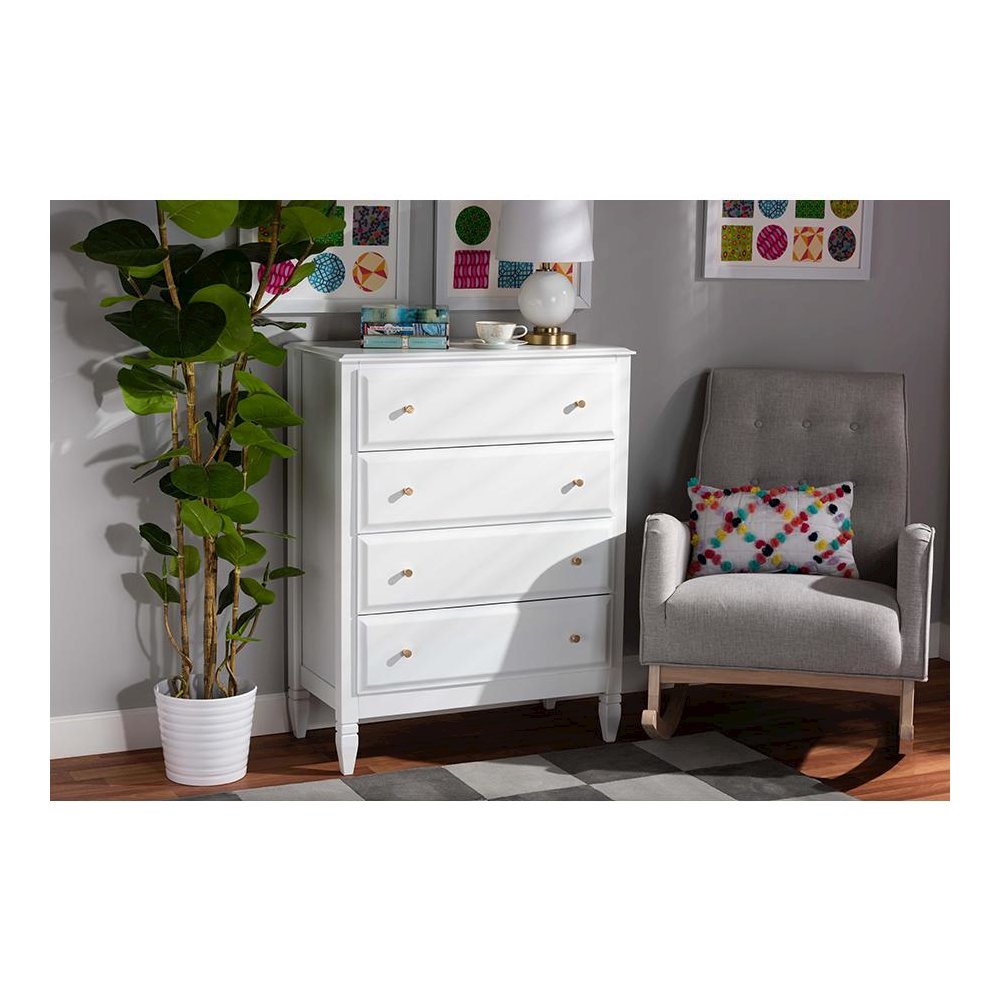Naomi Classic and Transitional White Finished Wood 4-Drawer Bedroom Chest. Picture 7