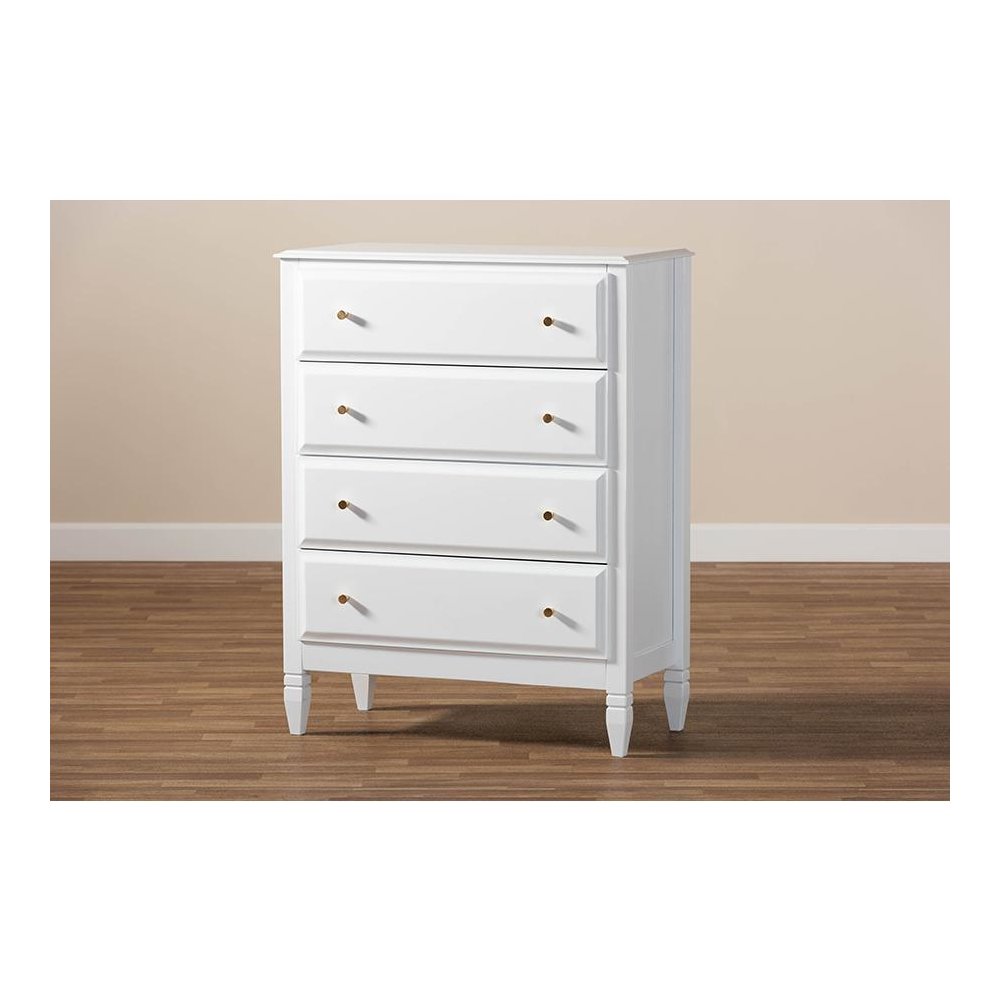 Naomi Classic and Transitional White Finished Wood 4-Drawer Bedroom Chest. Picture 8