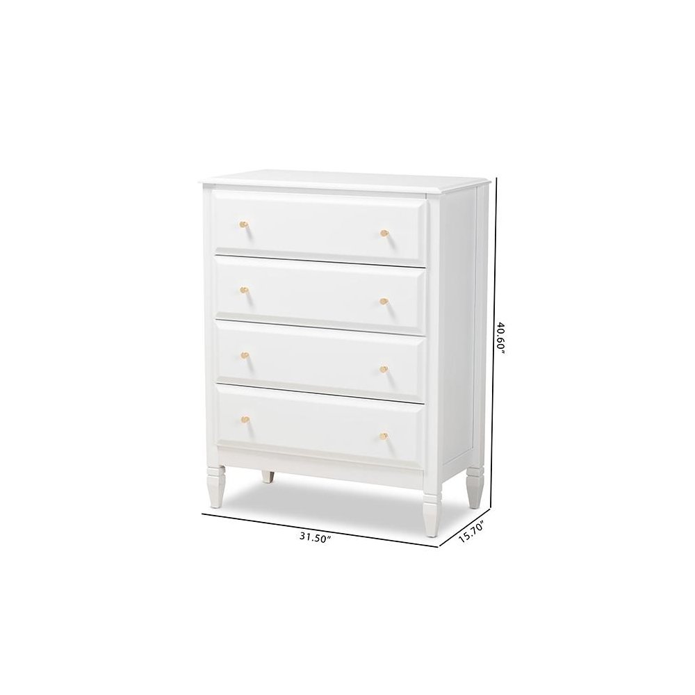 Naomi Classic and Transitional White Finished Wood 4-Drawer Bedroom Chest. Picture 9