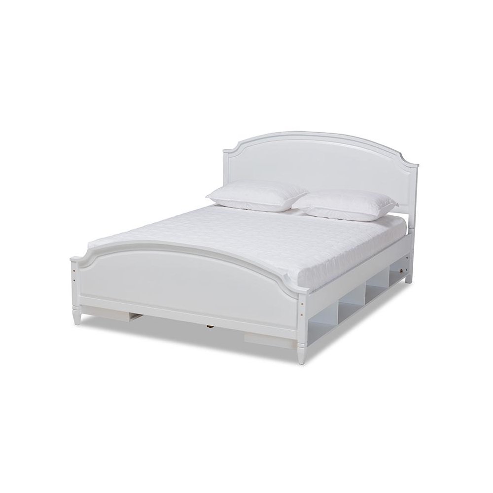 Traditional Transitional White Finished Wood Full Size Storage Platform Bed. Picture 1
