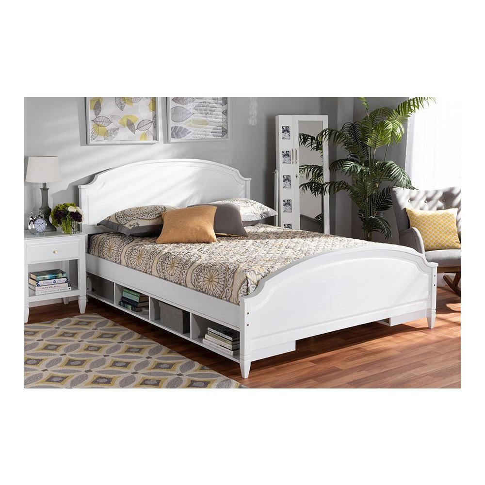 Traditional Transitional White Finished Wood Full Size Storage Platform Bed. Picture 6