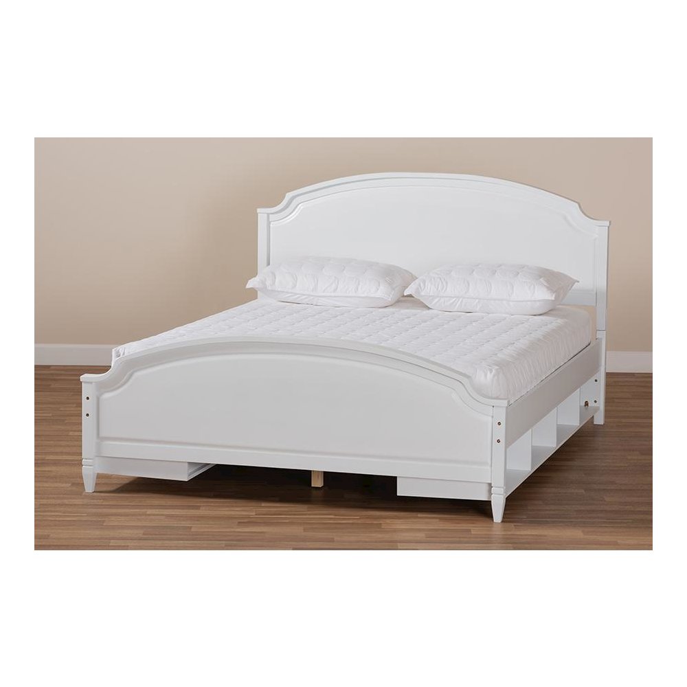 Traditional Transitional White Finished Wood Full Size Storage Platform Bed. Picture 7