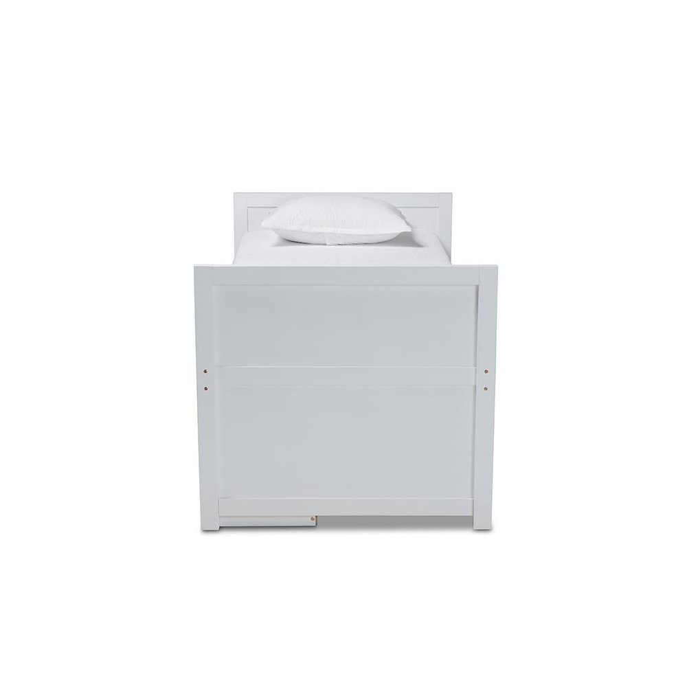 White Finished Wood 5-Drawer Twin Size Storage Bed with Pull-Out Desk. Picture 3
