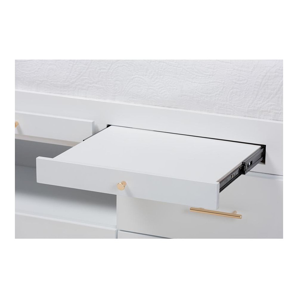 White Finished Wood 5-Drawer Twin Size Storage Bed with Pull-Out Desk. Picture 6