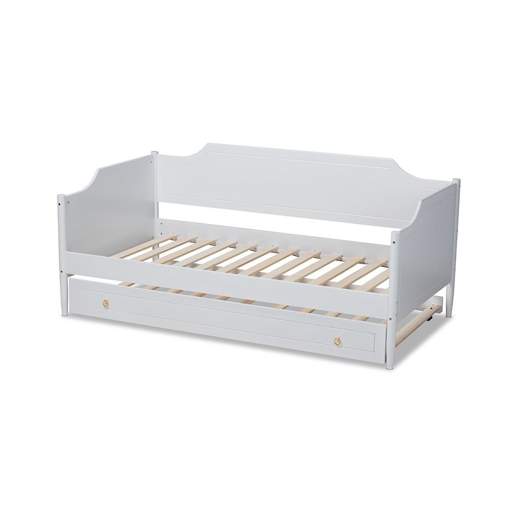 Farmhouse White Finished Wood Twin Size Daybed with Roll-Out Trundle Bed. Picture 4
