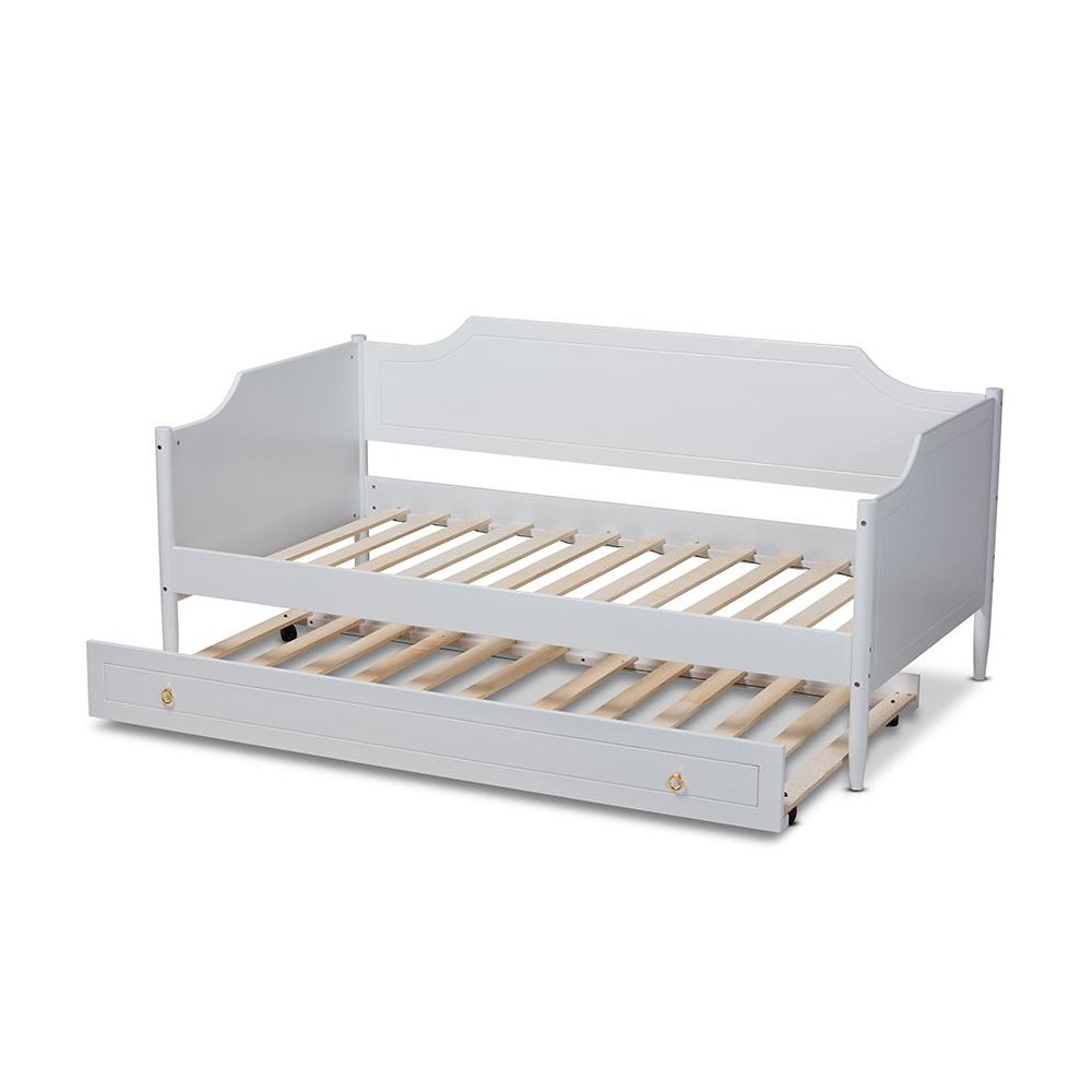 Farmhouse White Finished Wood Twin Size Daybed with Roll-Out Trundle Bed. Picture 5