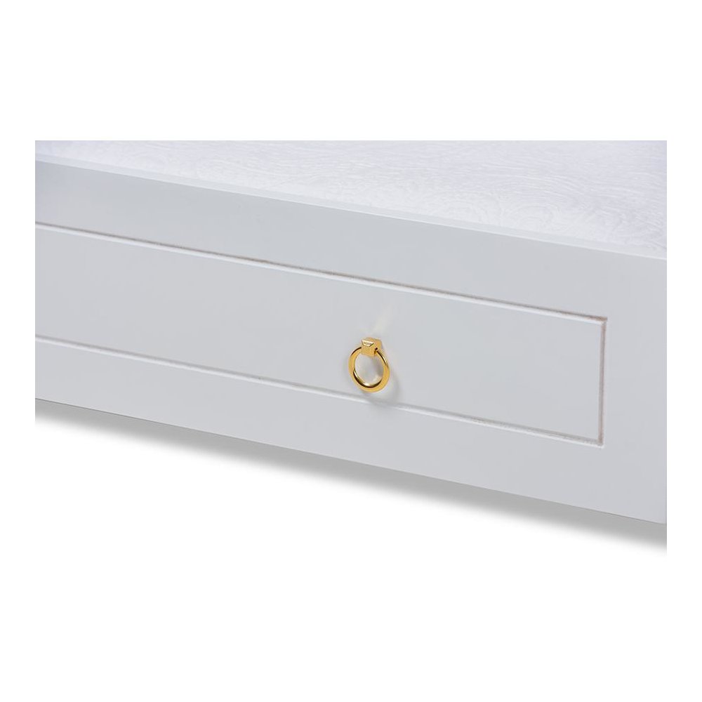 Farmhouse White Finished Wood Twin Size Daybed with Roll-Out Trundle Bed. Picture 7
