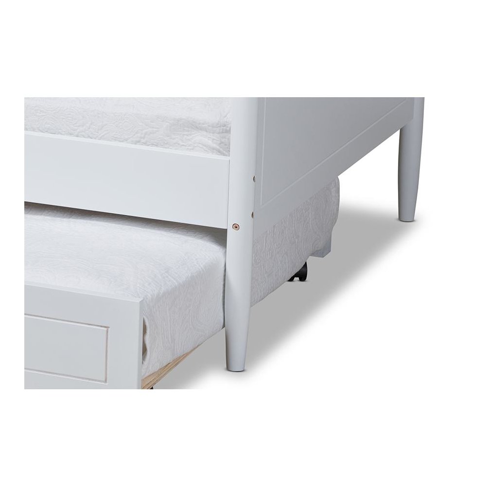 Farmhouse White Finished Wood Twin Size Daybed with Roll-Out Trundle Bed. Picture 8