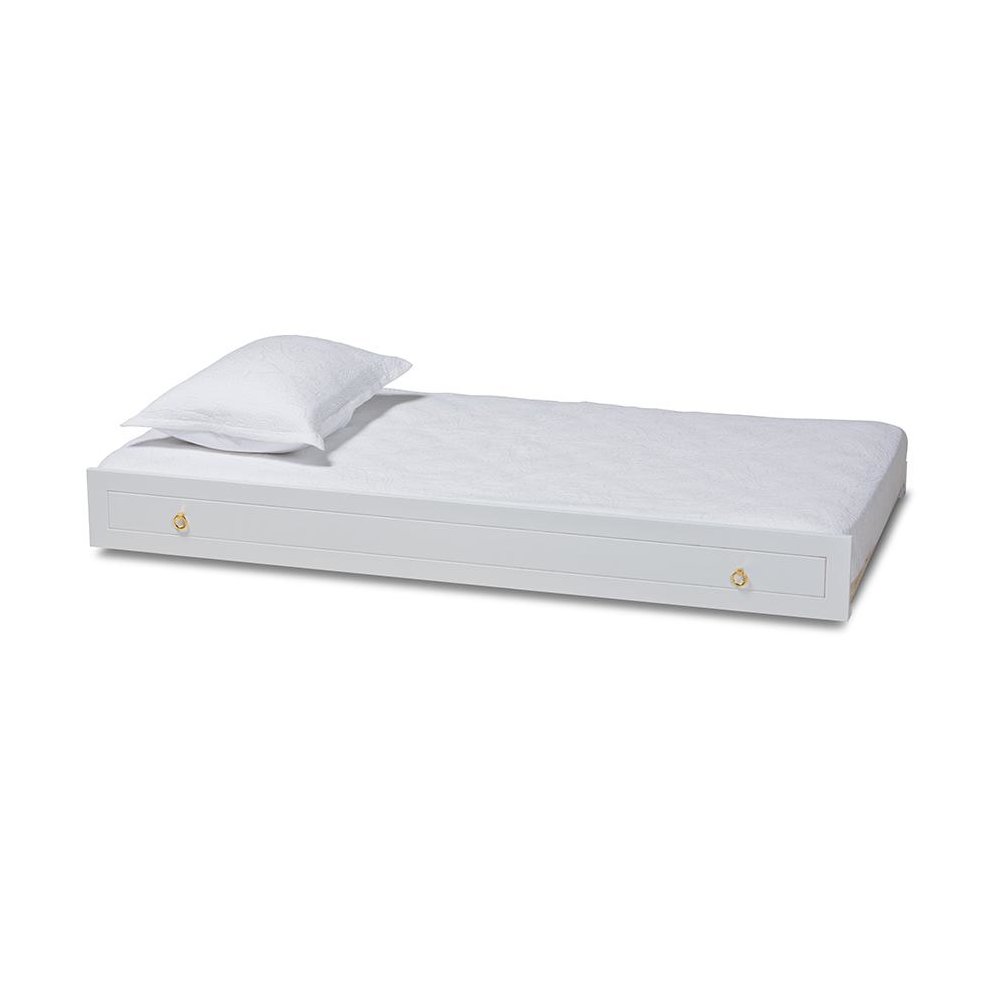 Alya Classic Traditional Farmhouse White Finished Wood Twin Size Trundle. Picture 1