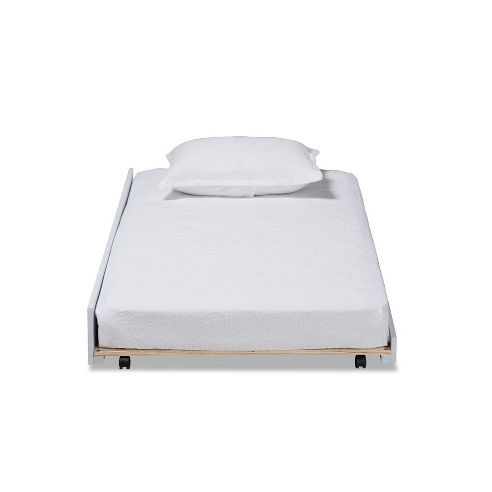 Alya Classic Traditional Farmhouse White Finished Wood Twin Size Trundle. Picture 2