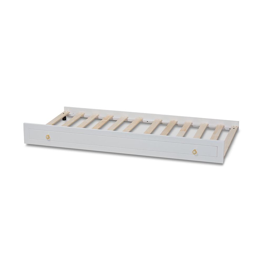 Alya Classic Traditional Farmhouse White Finished Wood Twin Size Trundle. Picture 3