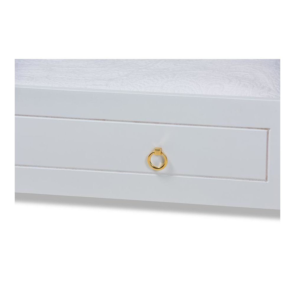 Alya Classic Traditional Farmhouse White Finished Wood Twin Size Trundle. Picture 4