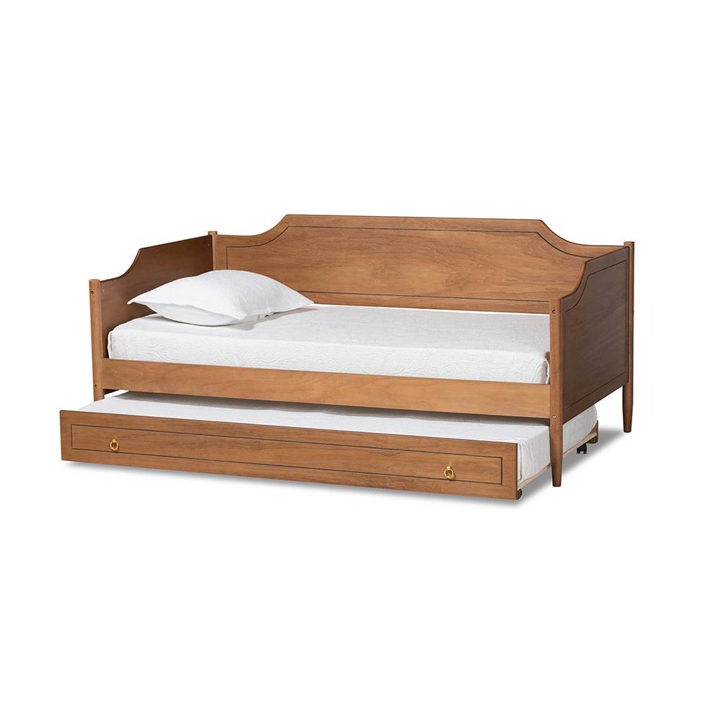 Farmhouse Walnut Brown Finished Wood Twin Size Daybed with Roll-Out Trundle Bed. Picture 2
