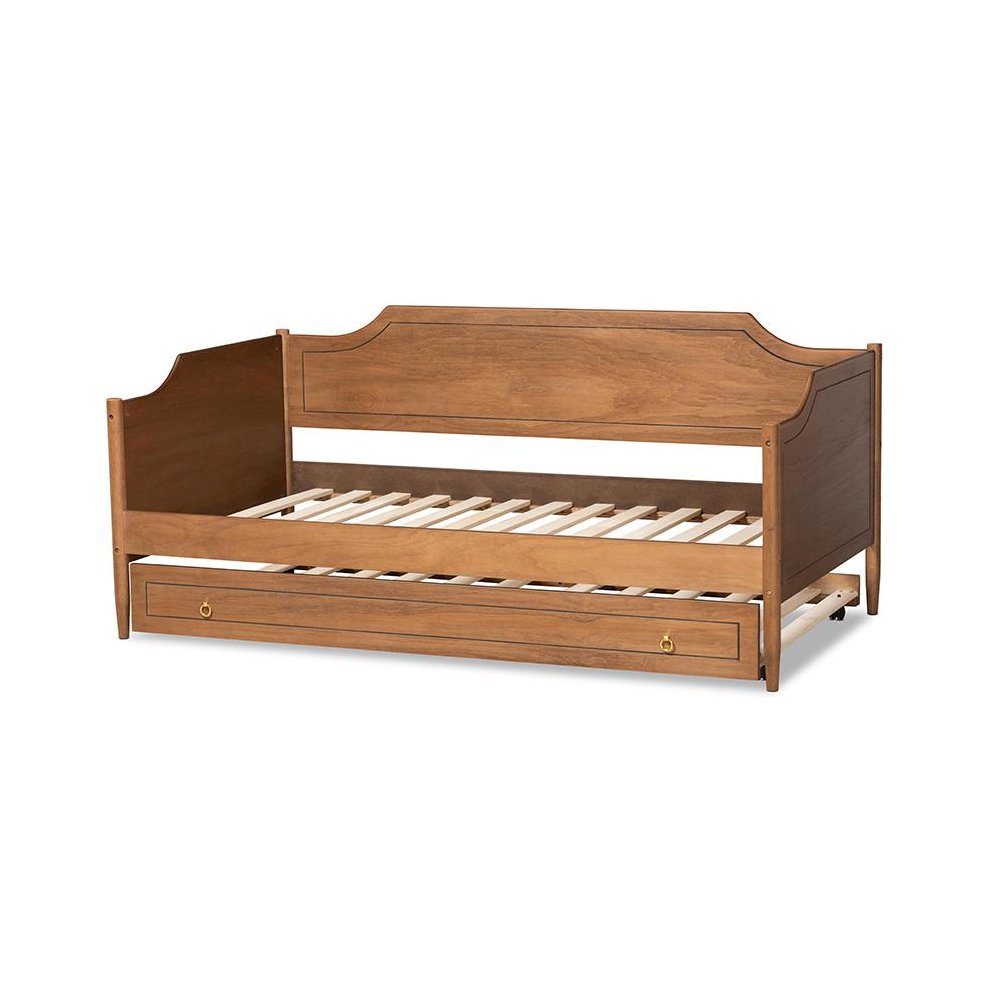 Farmhouse Walnut Brown Finished Wood Twin Size Daybed with Roll-Out Trundle Bed. Picture 4