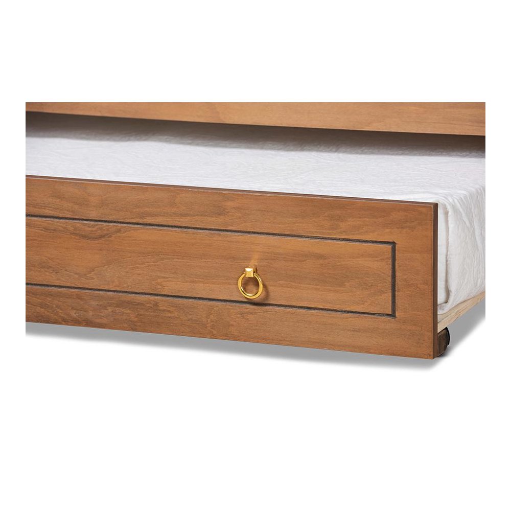 Farmhouse Walnut Brown Finished Wood Twin Size Daybed with Roll-Out Trundle Bed. Picture 7