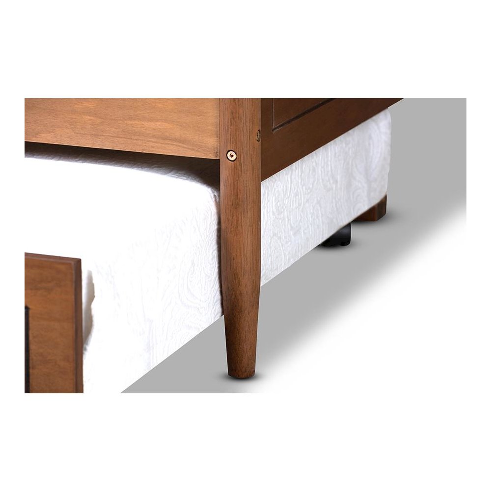 Farmhouse Walnut Brown Finished Wood Twin Size Daybed with Roll-Out Trundle Bed. Picture 8